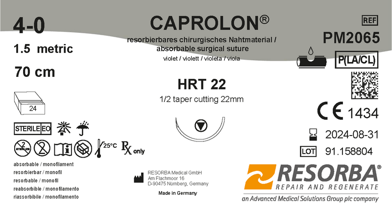 Капролон USP 6-0 фіолетовий, довжина 70см, дві колючі голки 10 мм, 3/8 кола